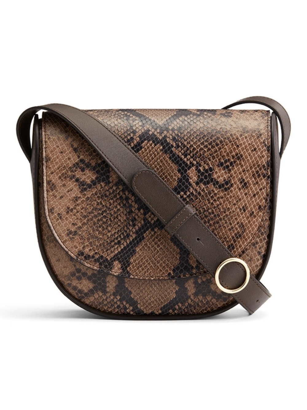 CUYANA Snakeskin Classic Saddle Bag Brown Tan Leather Crossbody